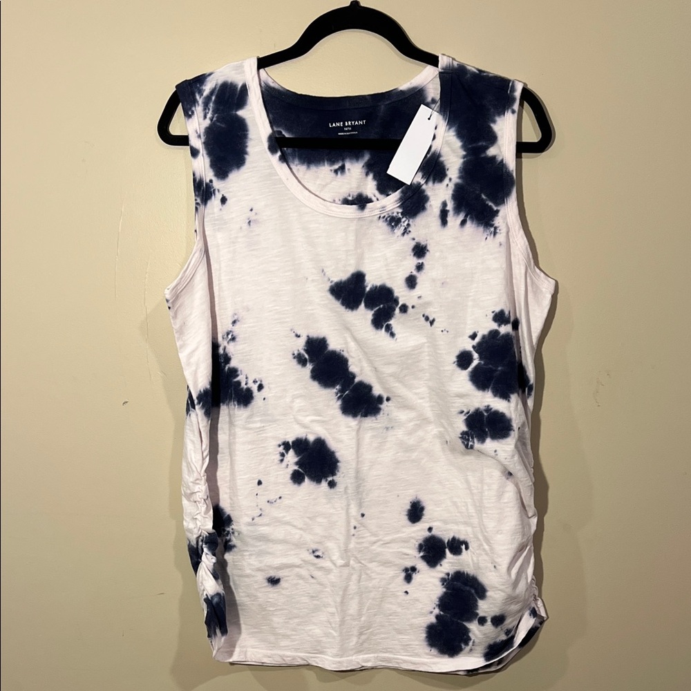 Lane Bryant Women's Tank Top - Navy and White Tie-Dye